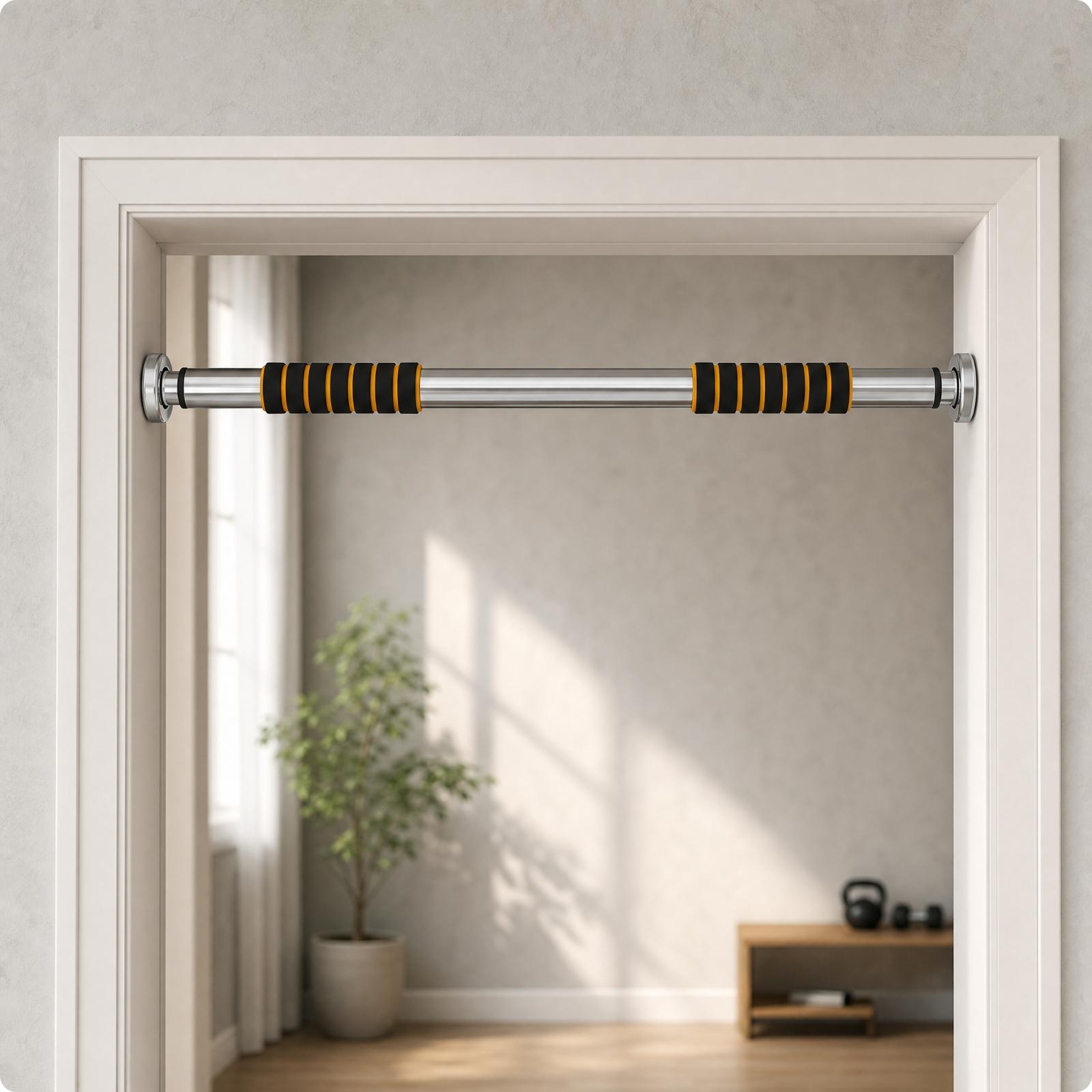 Door Pull Up Bar No Screw - บาร์ดึงข้อแบบพกพาติดตั้งกับกรอบประตู บาร์ดึงข้อเหล็กสำหรับออกกำลังกายที่บ้าน ปรับความกว้างได้ ไม่ต้องใช้สกรู อุปกรณ์ฝึกซ้อมด้วยน้ำหนักตัว