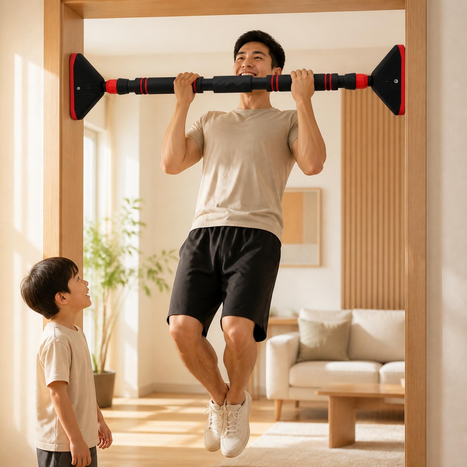 Door Pull Up Bar No Screw - บาร์โหนติดกรอบประตู สำหรับใช้ในบ้าน ไม่ต้องใช้สกรู บาร์โหนแบบพกพา พร้อมแผ่นกันลื่น เหมาะสำหรับพื้นที่ขนาดเล็ก