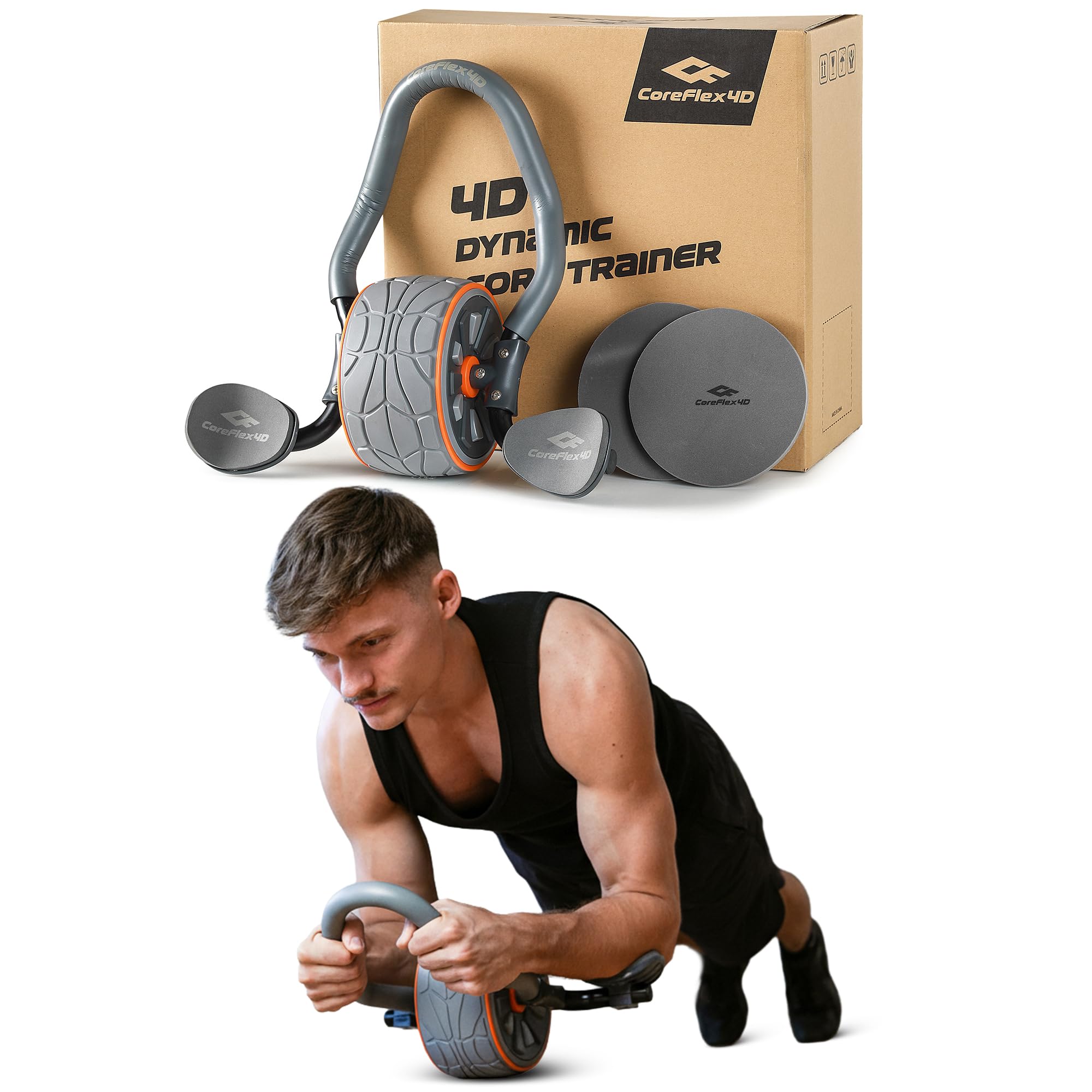 Ab Roller Wheel With Elbow Support - CoreFlex4D ล้อบริหารหน้าท้องพร้อมที่รองข้อศอก, เครื่องบริหารกล้ามเนื้อแกนกลางลำตัวแบบ 4D หลายทิศทางสำหรับหน้าท้อง, กล้ามเนื้อเอว