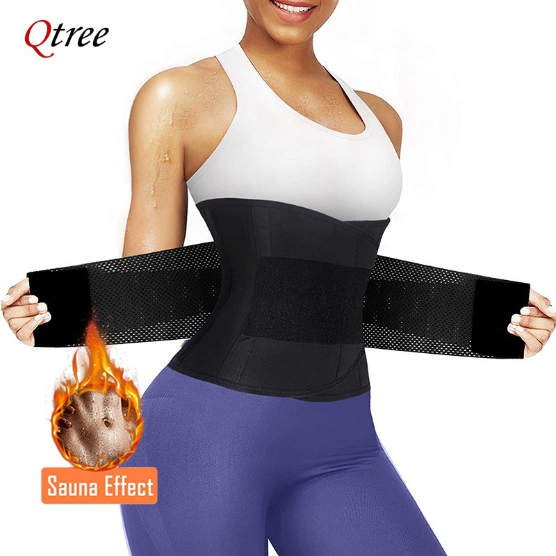 Sweat Waist Trainer Belt Neoprene - เข็มขัดรัดเอวแบบนีโอพรีน Qtree สำหรับผู้หญิง ช่วยกระชับสัดส่วน ลดไขมัน รัดเอวแบบซับเหงื่อ