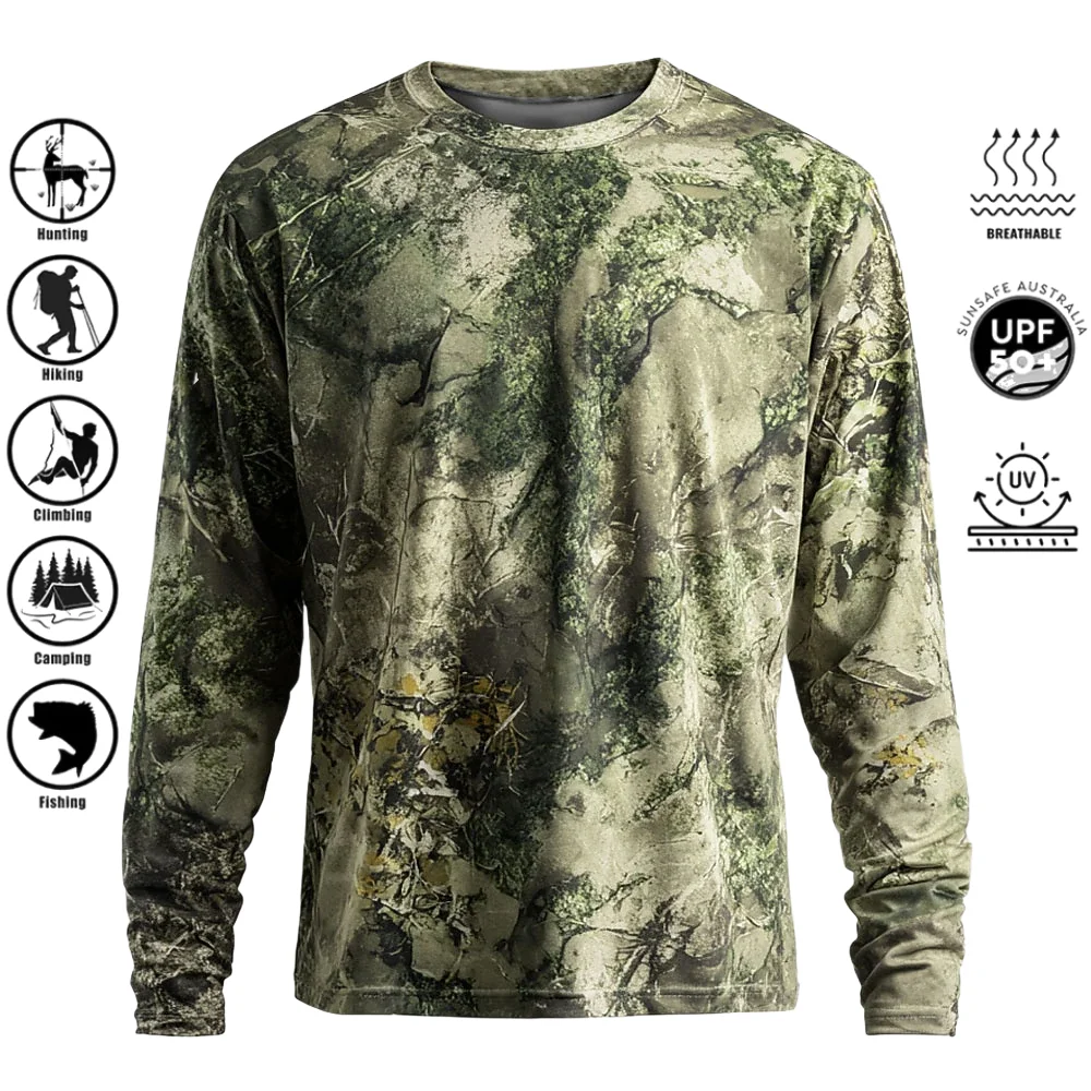 Hiking - เสื้อยืดแขนยาวผู้ชาย โพลีเอสเตอร์ พิมพ์ลาย 3D ลายพราง ป้องกันรังสียูวี